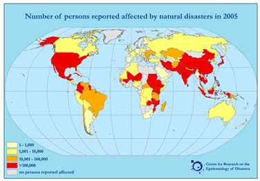 図表 国別の自然災害により影響を受けた人数(2005年)