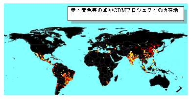 図表 国連登録済みCDMプロジェクトの国別割合と所在地